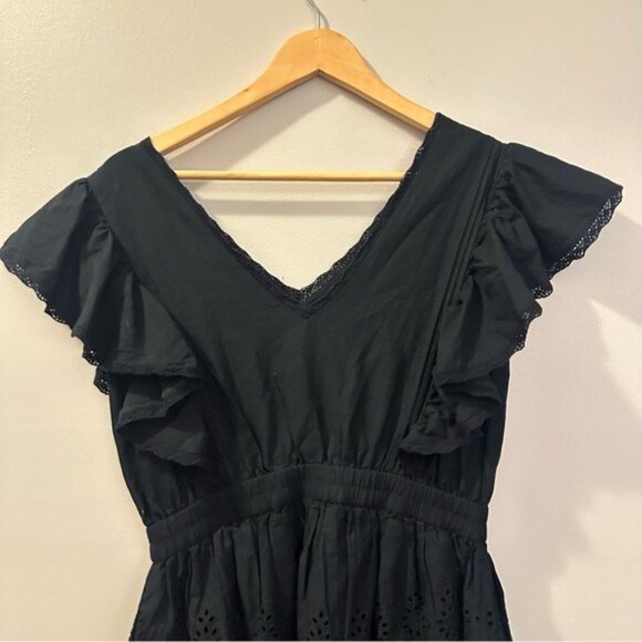 Gap Black Organic Cotton Eyelet Ruffle Mini Dress Size M NWT Romanticcore - Picture 7 of 15